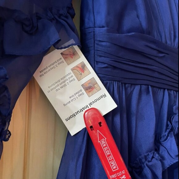 Mac Duggal Sapphire Blue Cascade Ruffle Puff Sleeve A Line Gown Size 2 / 4 - Picture 5 of 7